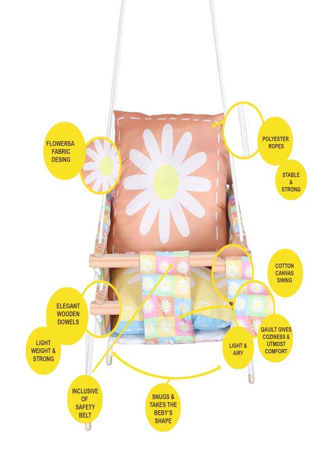 BOFFLE أرجوحة بوفل، أرجوحة أطفال معلقة داخلية وخارجية، أرجوحة خشبية، أرجوحة حديقة للأطفال، أرجوحة مع وسادتين (زهرة) - Image 5